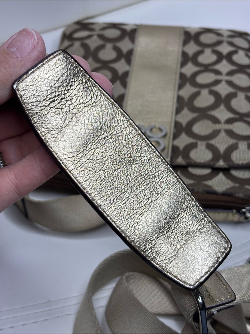Coach Signature Stripe File Bag / Crossbody Pouch in Brown & Gold - Picture 14 of 16